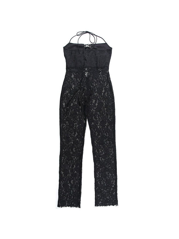 Vintage Spitze Korsett Eyelet Jumpsuit mit Bindung