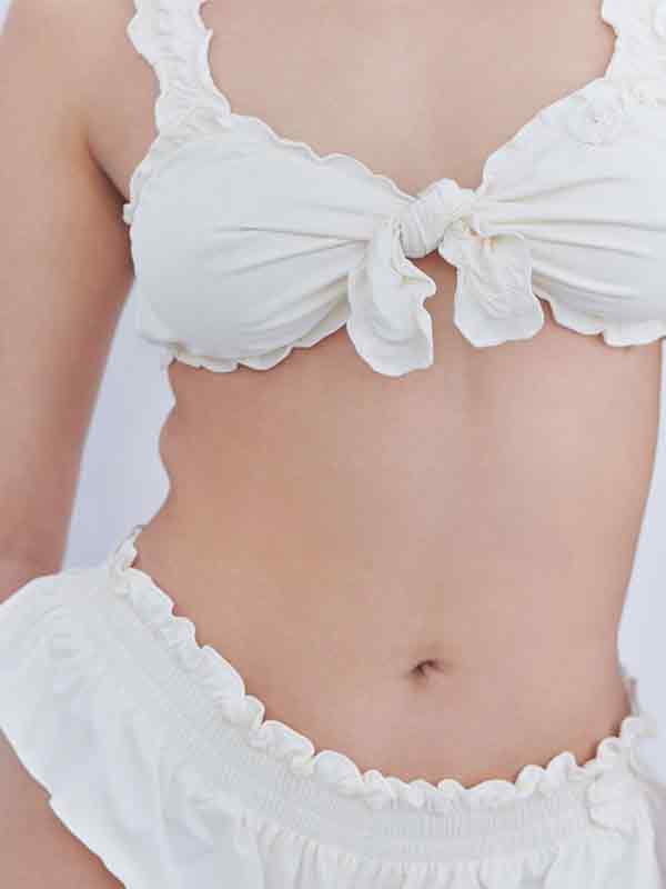 White Cute Slim Bikinis with Ruffles