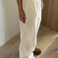 White Classic Drawstring Straight Pants