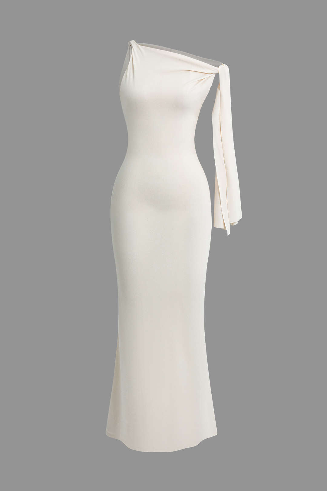 White Asymmetrical Mermaid Maxi Dress with Knot