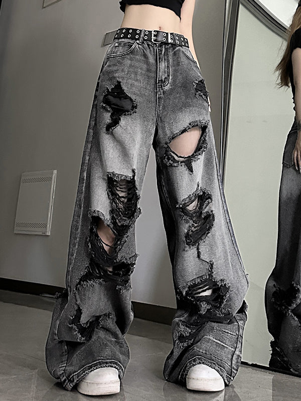 Black ripped boyfriend jeans with washed effect