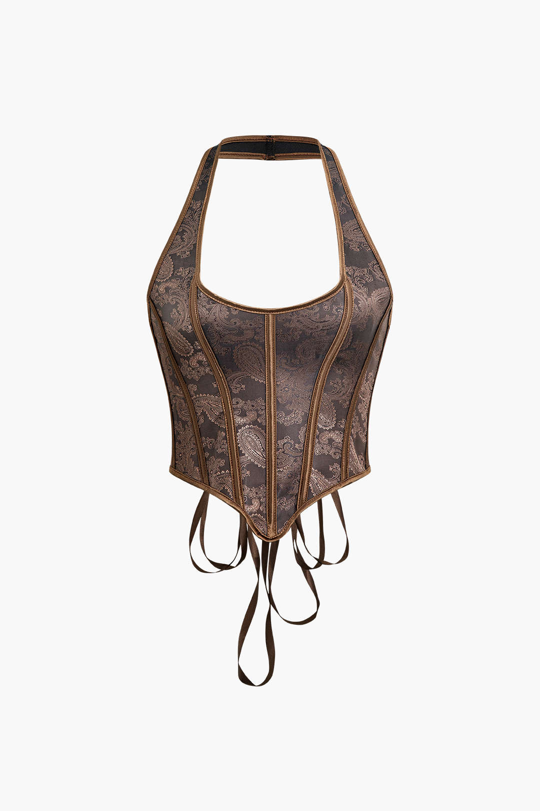 Top a corsetto con allacciatura all'americana con occhielli jacquard