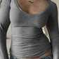 Gray 2000s low cut long sleeve shirt