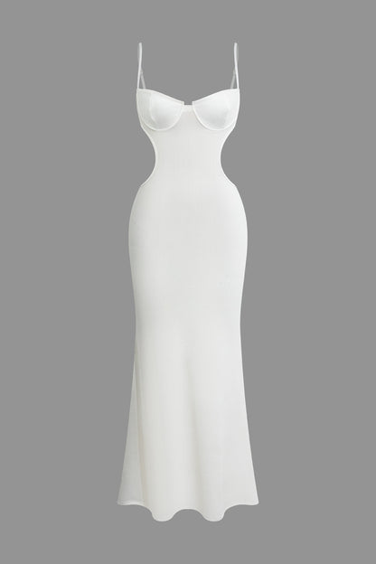 Abito maxi bustier senza schienale con taglio bianco