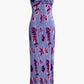 Abstract Pattern Pleated Strapless Skinny Maxi Dress