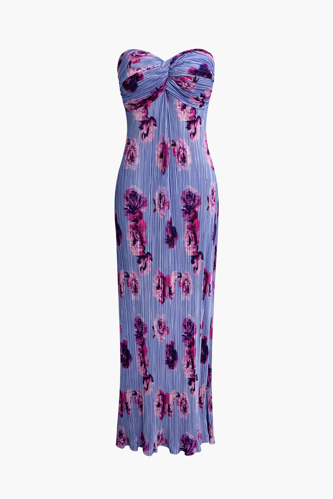 Abstract Pattern Pleated Strapless Skinny Maxi Dress