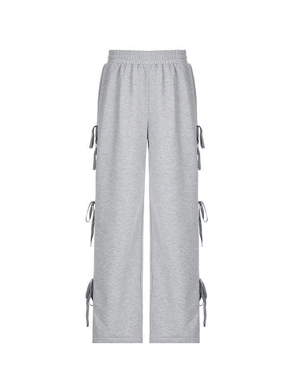 Graue Vintage Street Sweatpants mit Seitlicher Schleife