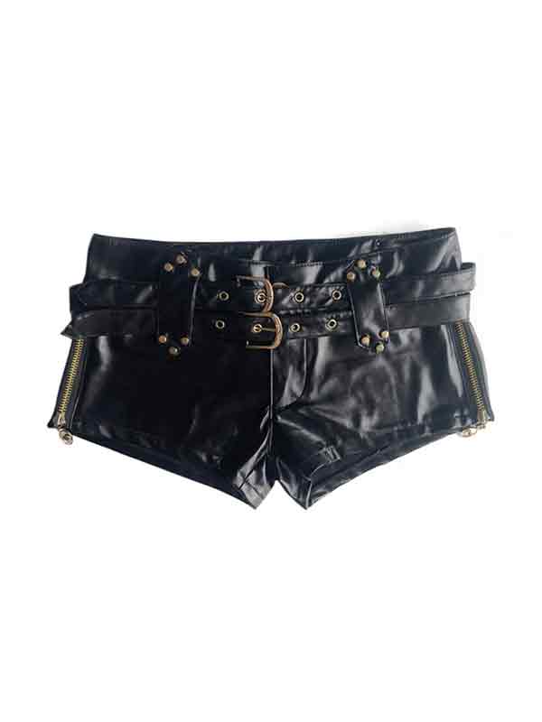 Dunkle Punk PU Leder Hohle Shorts