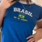 Top corto con finiture con stampa Brasil blu Y2K