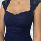 Top a maniche corte vintage in pizzo blu scuro