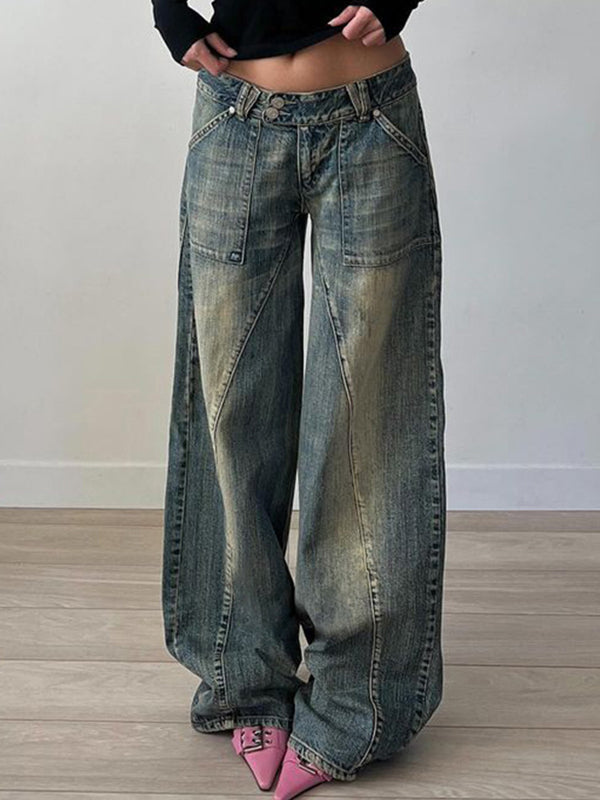 2000s Zerrissene Asymmetrischer Teilungsnaht Baggy Jeans