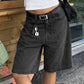 Hoch Geschnittene Denim Shorts mit geradem Bein