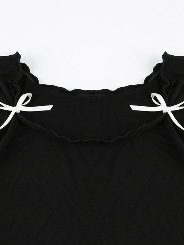 Bow Square Neck Short Sleeve Crop Tee