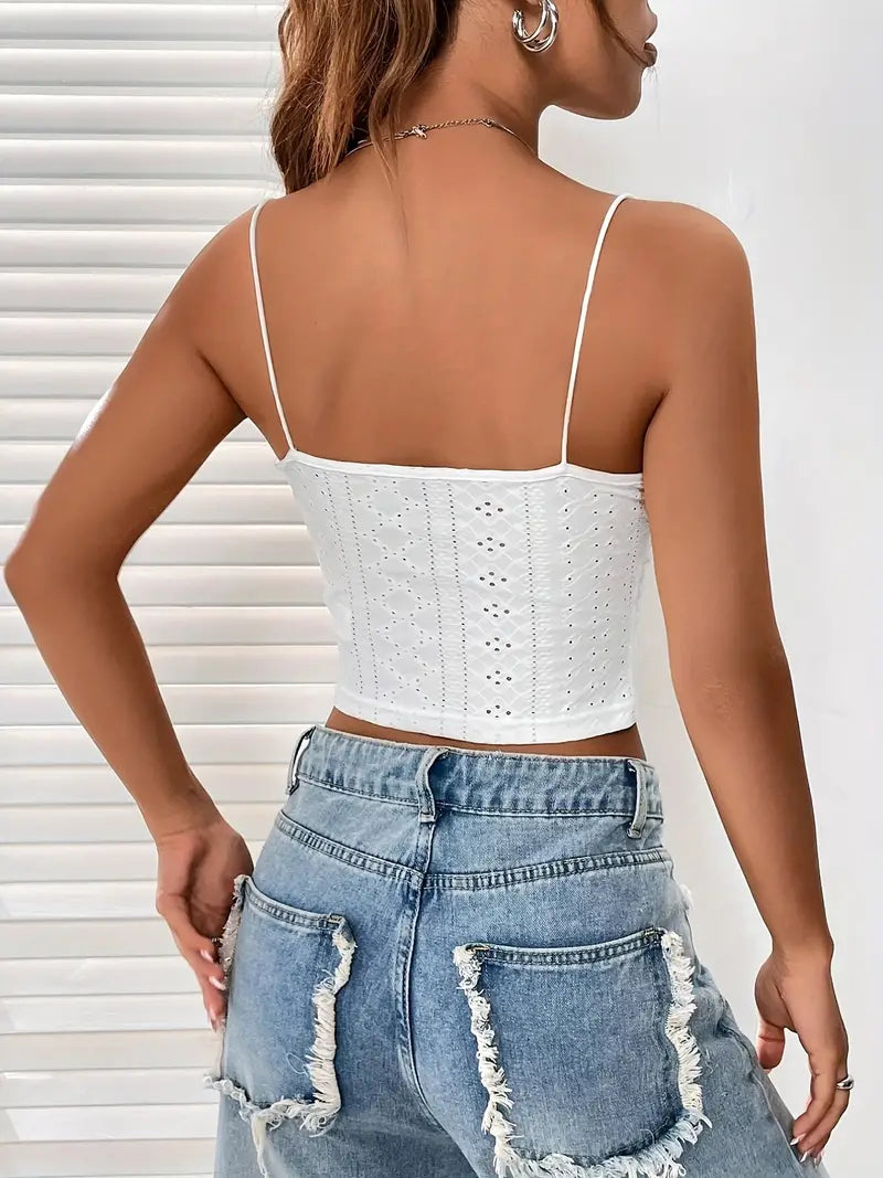 Vintage Lochstickerei Cami Crop Top mit Spitze