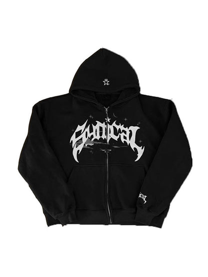 Multicolored Vintage Gothic Letter Print Oversized Hoodie