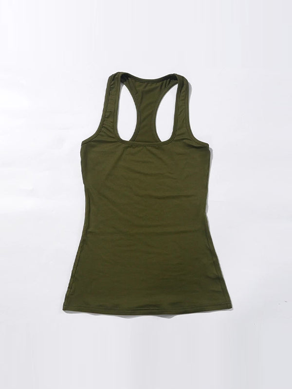 Green Vintage Round Neck Slim Fit Tank Top 