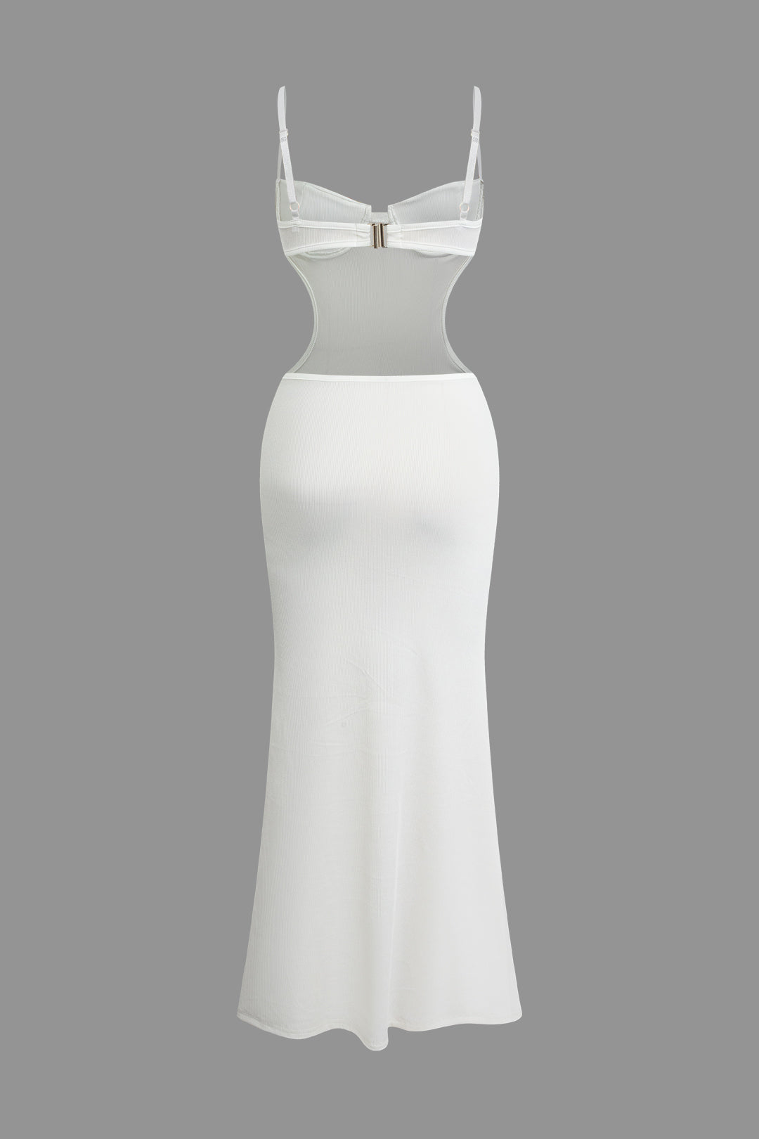 Abito maxi bustier senza schienale con taglio bianco