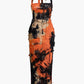 Vintage Tie Dye Distressed Mesh Maxi Dress with Slit