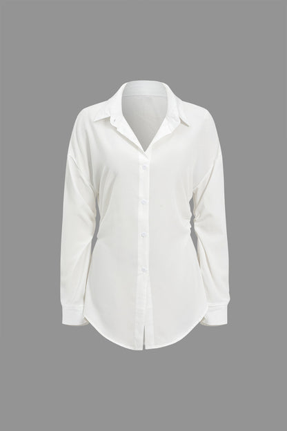 Retro Solid Button Down Long Sleeve Shirt