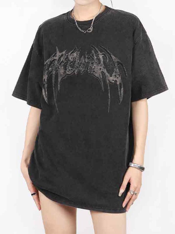 T-shirt a maniche corte con stampa di ali oversize punk