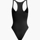 Solid color deep neck bustier bodysuit with V neck