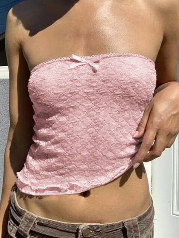 Rosa Süßes Schleifenmuste Bandeau Top