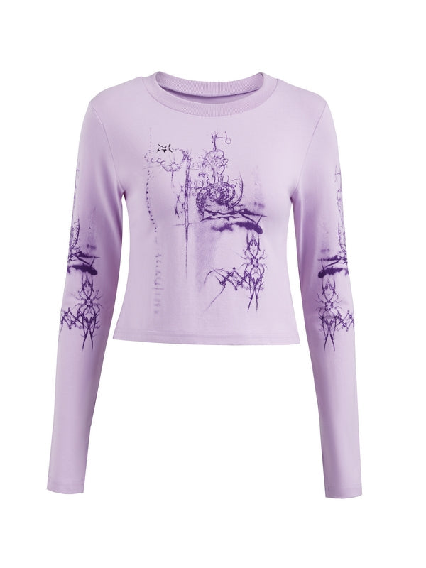 Camicia viola grunge a maniche lunghe con stampa grafica