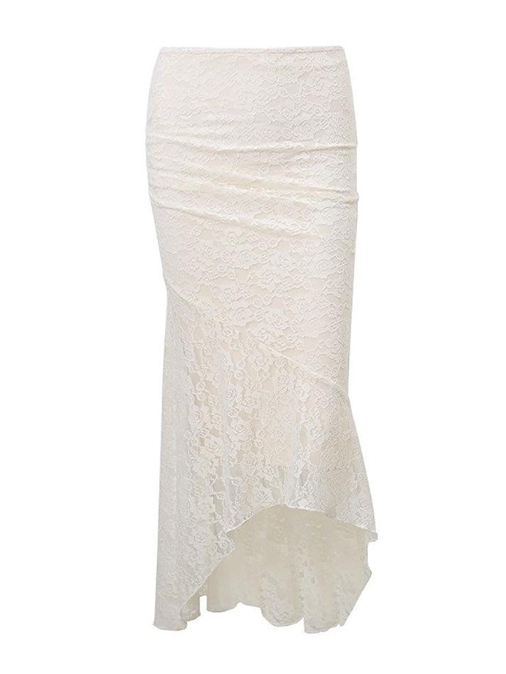 Beige Vintage Lace Asymmetrical Hem Mermaid Skirt