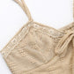 Beige Y2K Spitze Rüschensaum Geknotetes Strick Crop Top