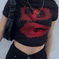 Black Y2K Baby Crop Top with Eye Pattern