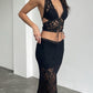 Black Sexy Plunge Neck Halter Low Waist Lace Two Piece