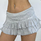 Flangeder mini skirt with low waist embroidered letters and ruffles