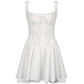 White French Sweet Lace Panel Pleated Dress