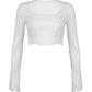 Top a maniche lunghe corto con scollo a U con giunture in pizzo bianco JY T2K / Top a maniche lunghe corto con scollo a U con finiture in pizzo bianco Y2K