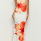 Sunny Floral Cascade Strapless Slim Midi Dress