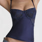 Top a corsetto sottile in pizzo trasparente sexy blu scuro