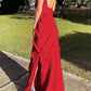 Red Vintage Halter Backless Slit Ruffle Maxi Dress