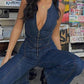 Vintage High Rise Denim Jumpsuit with Zipper