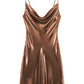 Y2K Cowl Neck Metallic Slip Mini Dress