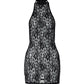 Schwarzes Rückenfreies Vintage Minikleid aus Spitze mit Neckholder