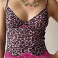 Vintage camisole top with lace trim and leopard print