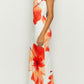 Sunny Floral Cascade Strapless Slim Midi Dress