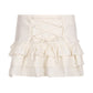 White Sweet Wrap Ruffle Mini Skirt with Lace Hem and Tiered Inserts