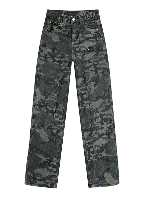 Grüne Camouflage Cargo Jeans mit Wasch Effekt
