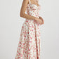 French Floral Print Slim Fit Button Front Midi Dress