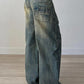 2000s Zerrissene Asymmetrischer Teilungsnaht Baggy Jeans