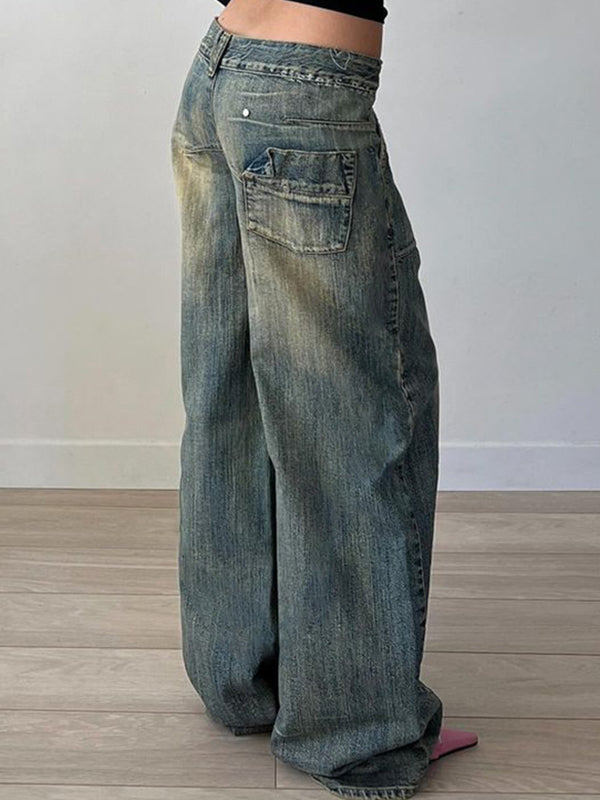 2000s Zerrissene Asymmetrischer Teilungsnaht Baggy Jeans