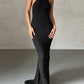 Black Vintage Backless Pleated Slim Fit Sleeveless Maxi Dress