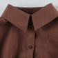 Brown Vintage Slim Fit Pleated Short Sleeve Shirt 