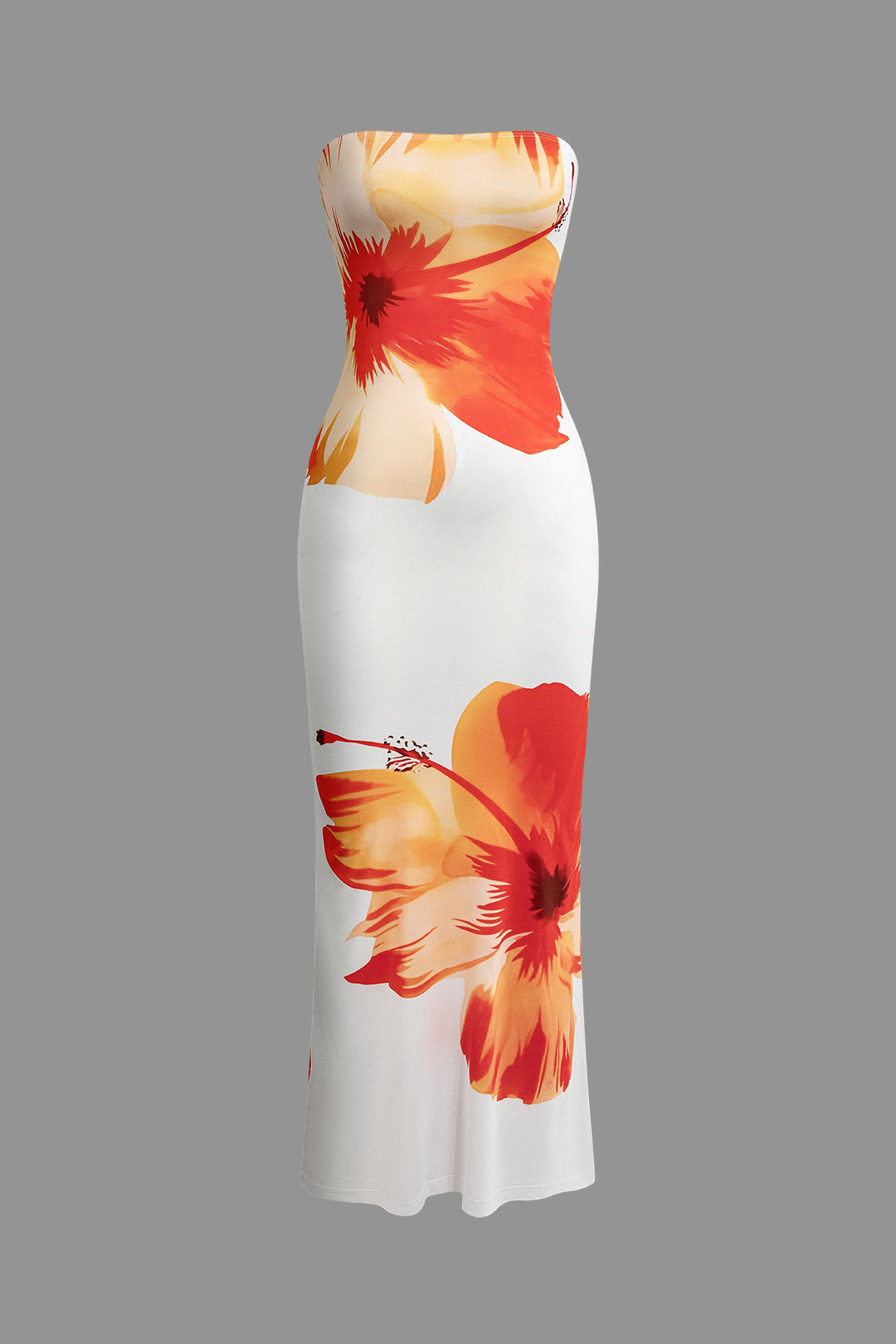 Sunny Floral Cascade Strapless Slim Midi Dress